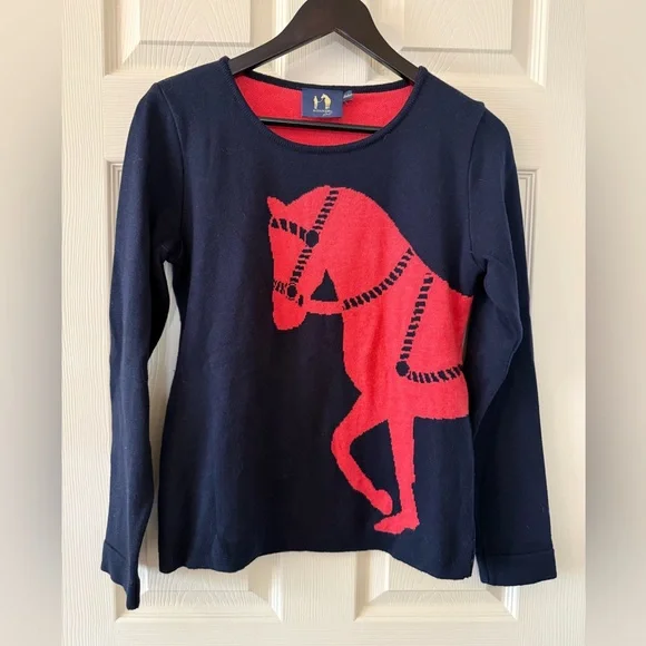 Ronner Brand Gorgeous Horse Red/Navy Sweater Size M - Picture 1 of 6